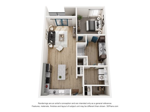 Floor plan for 1 bed, 1 bath, 775 sqft